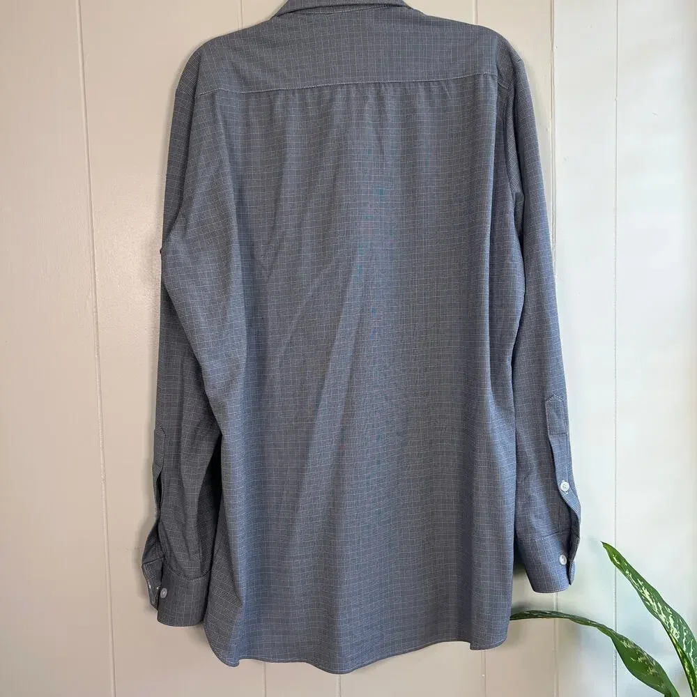 Mizzen & Main Gray Checkered Long Sleeve Button Down XL Trim Fit Mens